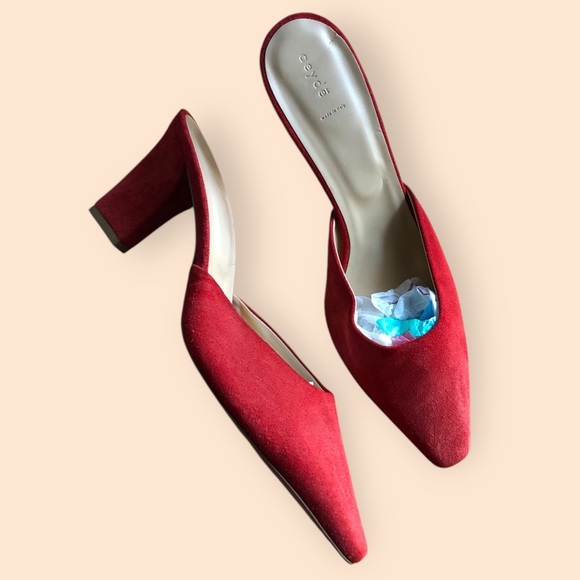 Aeyde NWT Signe Red Suede Heeled Mules Shoes Designer Italy Women’s EU 40 / US 9 - Picture 1 of 15